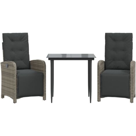 Ensemble de bistro 3 pcs  Mobilier de jardin avec coussins gris résine tressée