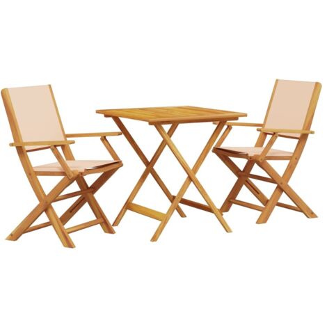 Ensemble de bistro 3 pcs  Mobilier de jardin beige tissu et bois massif