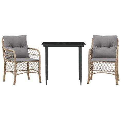 Ensemble de bistro 3 pcs  Mobilier de jardin coussins mélange beige résine tressée