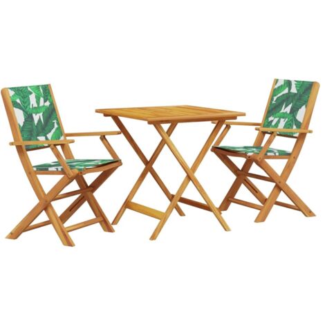 Ensemble de bistro 3 pcs  Mobilier de jardin motif de feuilles tissu et bois massif