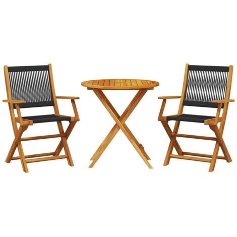 Ensemble de bistro 3 pcs  Mobilier de jardin noir polypropylène et bois massif