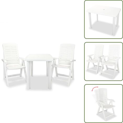 Ensemble de bistro 3 pcs Plastique Blanc - Ensemble Bistrot - Salon De Jardin - Mobilier Extérieur - Table Pliable - Chaise Pliante