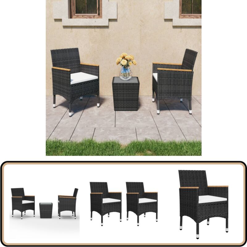 Ensemble de bistro 3 pcs Résine tressée et verre trempé Noir - Salon De Jardin - Mobilier De Jardin - Ensemble De Bistro - Table Et Chaises - Résine