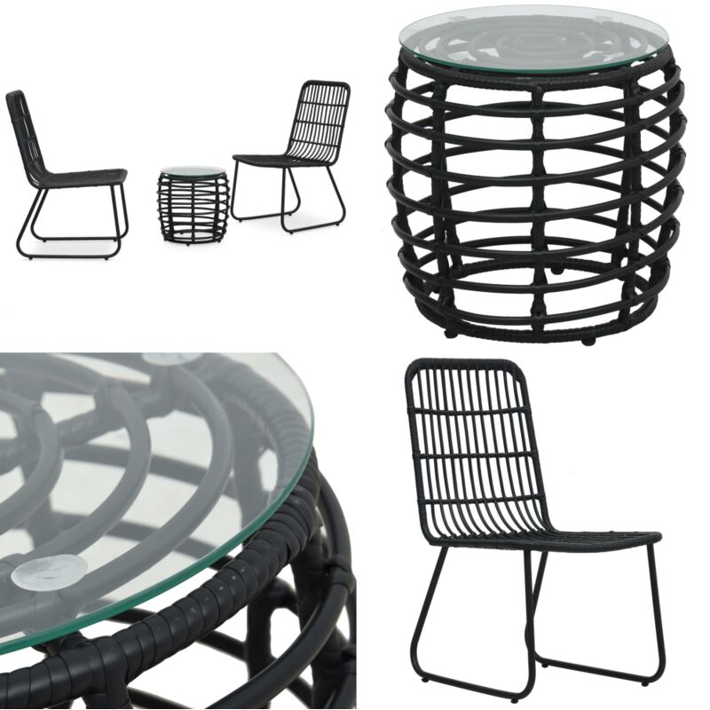 Ensemble de bistro 3 pcs Résine tressée Noir - Ensemble De Bistro - Salon De Jardin - Mobilier De Jardin - Résine Tressée - Table Basse - Home &