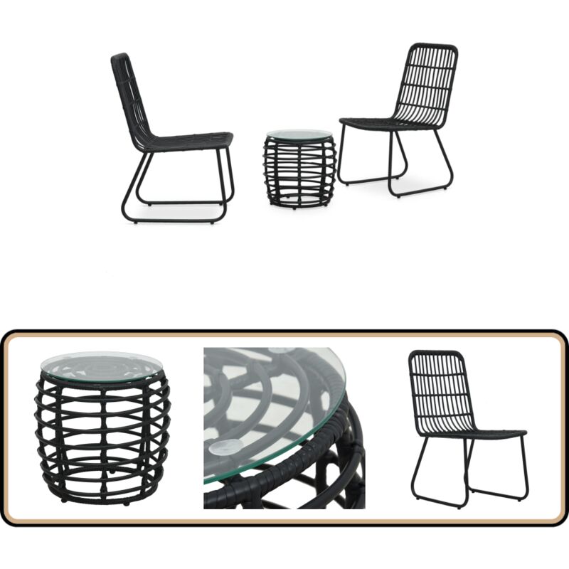 Ensemble de bistro 3 pcs Résine tressée Noir - Ensemble De Bistro - Salon De Jardin - Mobilier De Jardin - Résine Tressée - Table Basse