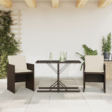 Ensemble de bistro 3 pcs-Salon de jardin bistro avec coussins marron résine tressée 313045