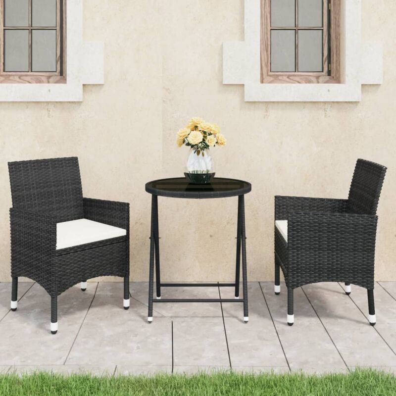 Maisonchic - Ensemble de bistro 3 pcs, Salon de jardin Résine tressée et verre trempé Noir PEWV71957 design in