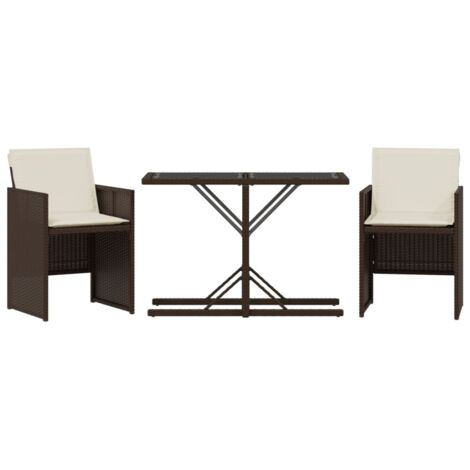 Ensemble de bistro 3 pcs，Salon de jardin avec coussins marron résine tressée CFW60682