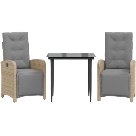 Ensemble de bistro 3 pcs，Salon de jardin et coussins gris clair résine tressée CFW10209
