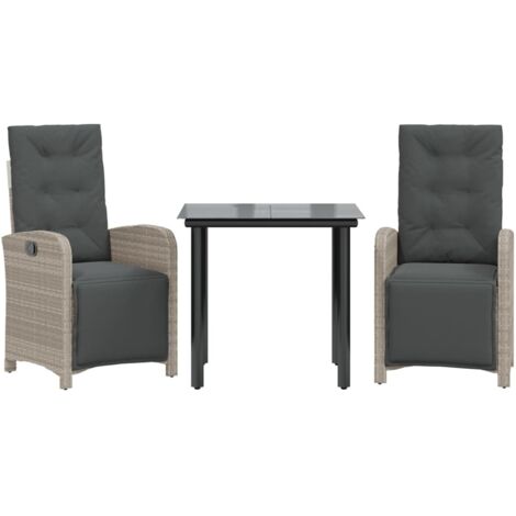 Ensemble de bistro 3 pcs，Salon de jardin et coussins gris clair résine tressée CFW15171