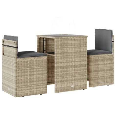 Ensemble de bistro 3 pcs，Salon de jardin et coussins gris clair résine tressée CFW15462