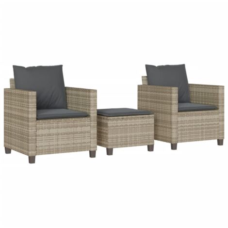 Ensemble de bistro 3 pcs，Salon de jardin et coussins gris clair résine tressée CFW43460