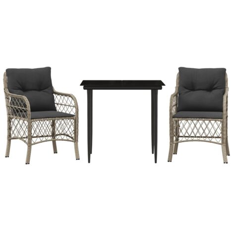 Ensemble de bistro 3 pcs，Salon de jardin et coussins gris clair résine tressée CFW59317