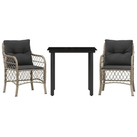 Ensemble de bistro 3 pcs，Salon de jardin et coussins gris clair résine tressée CFW61365