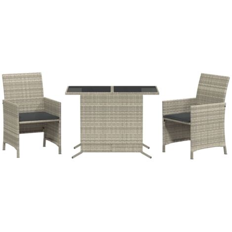 Ensemble de bistro 3 pcs，Salon de jardin et coussins gris clair résine tressée CFW82671