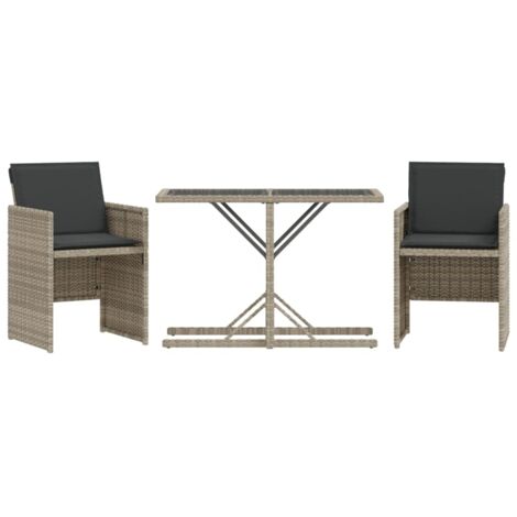 Ensemble de bistro 3 pcs，Salon de jardin et coussins gris clair résine tressée CFW93412