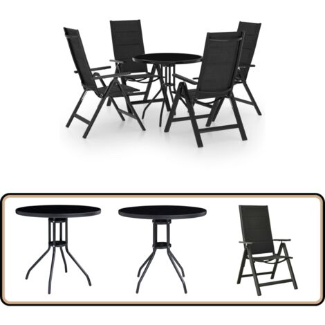 Ensemble de bistro 5 pcs noir et anthracite - Salon De Jardin - Mobilier De Jardin - Set De Bistrot - Fauteuil De Jardin - Table Basse