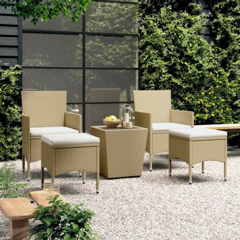 Ensemble de bistro 5 pcs Résine tressée et verre trempé Beige CFW57691