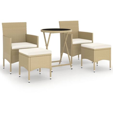 Ensemble de bistro 5 pcs，Salon de jardin Résine tressée et verre trempé Beige CFW95080