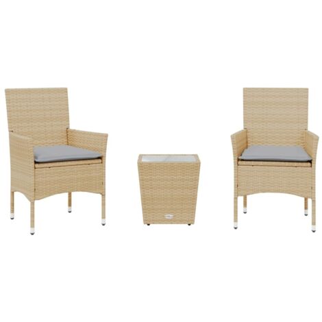 Ensemble de bistro avec coussins 3 pcs，Salon de jardin beige rotin et verre CFW15778