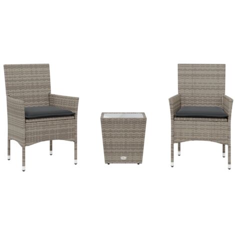 Ensemble de bistro avec coussins 3 pcs，Salon de jardin gris rotin et verre CFW51982