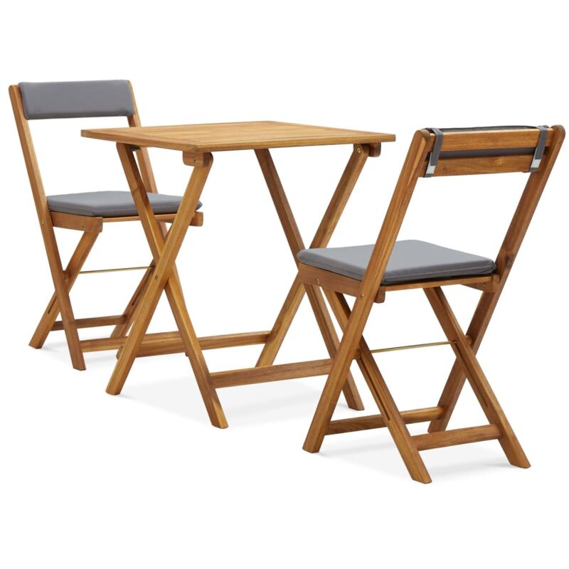vidaXL Ensemble de bistro pliable 3 pcs et coussins bois acacia solide