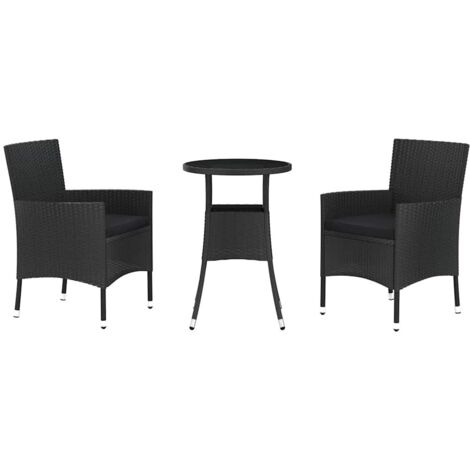 Ensemble de bistro de jardin 3 pcs  Mobilier de jardin coussins noir poly rotin