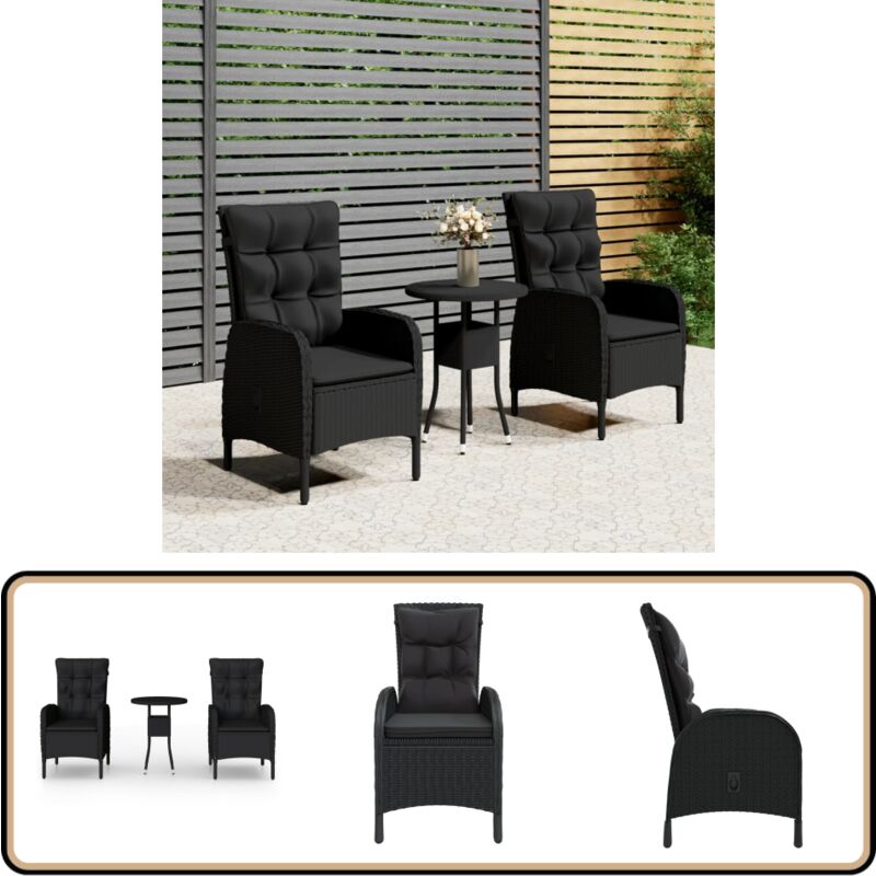 Ensemble de bistro de jardin 3 pcs Résine tressée Noir - Ensemble Salon De Jardin - Meubles De Jardin - Set De Bistro - Résine Tressée - Mobilier