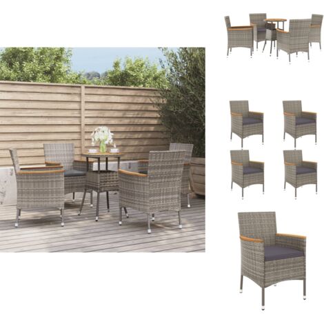 Ensemble de bistro de jardin 5 pcs coussins gris poly rotin - Salon De Jardin - Mobilier De Jardin - Set De Salon De Jardin - Table Bistro - Chaise Bistro
