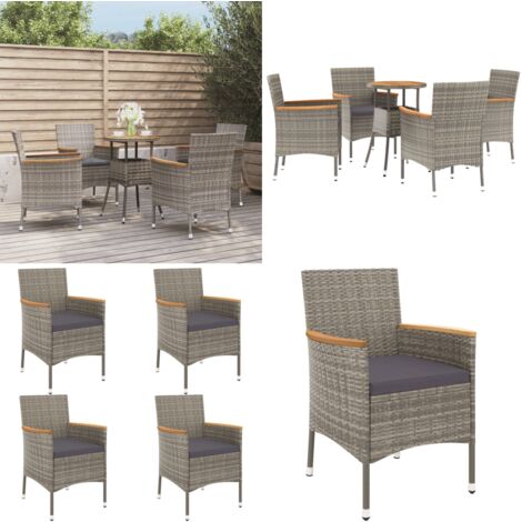 Ensemble de bistro de jardin 5 pcs coussins gris poly rotin - Salon De Jardin - Mobilier De Jardin - Set De Salon De Jardin - Table Bistro - Chaise Bistro - Home & Living