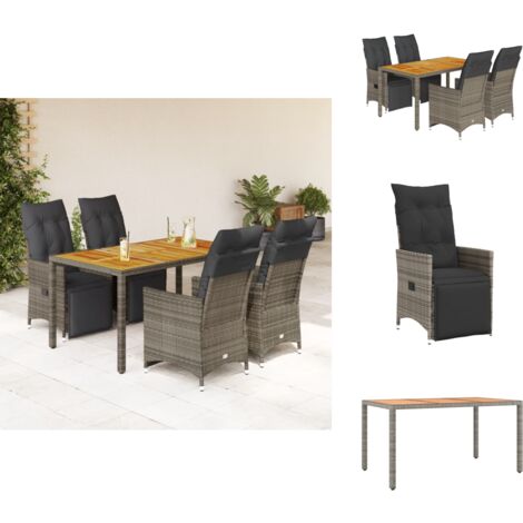 Ensemble de bistro de jardin 5 pcs coussins gris poly rotin - Salon De Jardin - Set De Salon De Jardin - Fauteuil Inclinable - Mobilier De Jardin - Meuble De Jardin