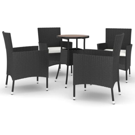 Ensemble de bistro de jardin 5 pcs coussins noir poly rotin