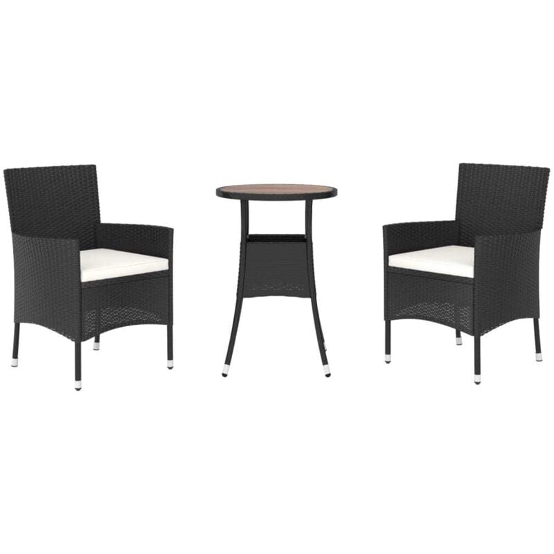 Vidaxl - Ensemble de bistro de jardin 3 pcs coussins noir poly rotin