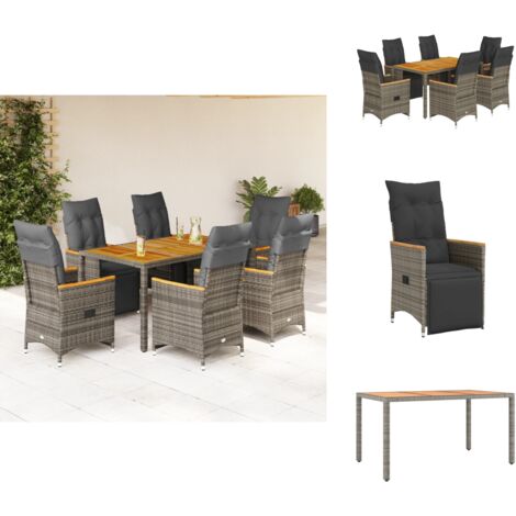 Ensemble de bistro de jardin 7 pcs coussins gris poly rotin - Salon De Jardin - Set De Salon De Jardin - Fauteuil Inclinable - Mobilier De Jardin - Meuble De Jardin