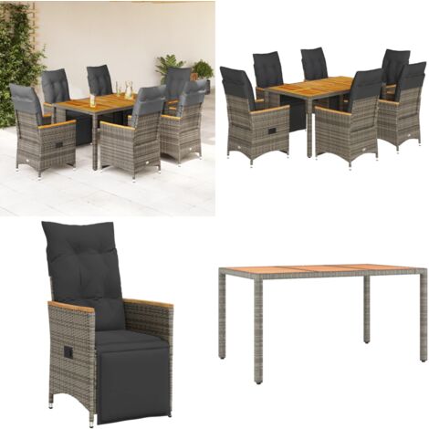 Ensemble de bistro de jardin 7 pcs coussins gris poly rotin - Salon De Jardin - Set De Salon De Jardin - Fauteuil Inclinable - Mobilier De Jardin - Meuble De Jardin - Home & Living