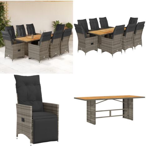 Ensemble de bistro de jardin 9 pcs coussins gris poly rotin - Salon De Jardin - Set De Salon De Jardin - Fauteuil Inclinable - Mobilier De Jardin - Table Basse - Home & Living