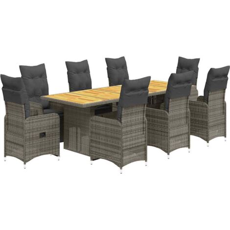 Ensemble de bistro de jardin 9 pcs coussins gris poly rotin vidaXL