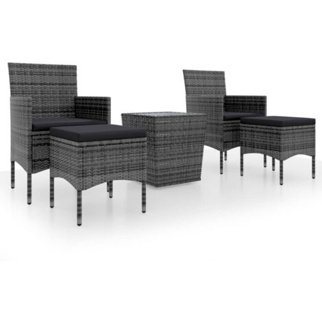 Ensemble de bistro jardin 5 pcs，Salon de jardin Résine tressée verre trempé Gris CFW15208