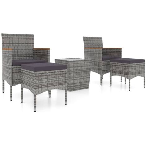 Ensemble de bistro jardin 5 pcs，Salon de jardin Résine tressée verre trempé Gris CFW79081