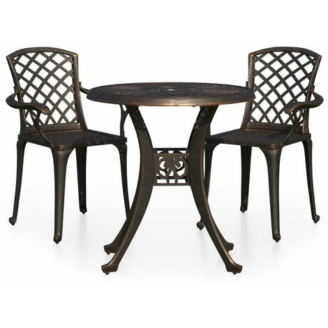 Ensemble de bistro jardin meuble extérieur terrasse 3 pièces aluminium coulé bronze
