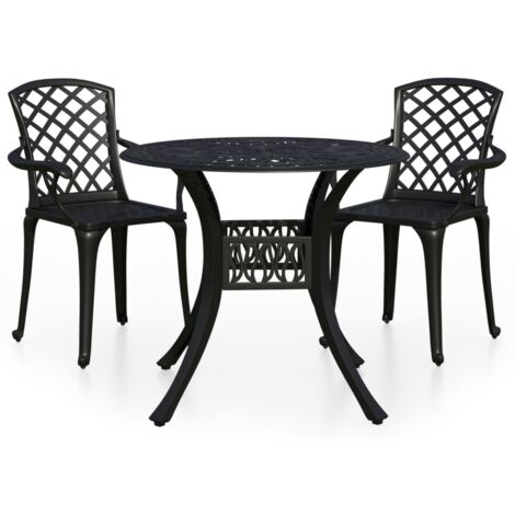 Ensemble de bistro jardin meuble extérieur terrasse 3 pièces aluminium coulé noir