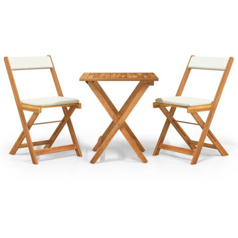 Ensemble de bistro jardin meuble extérieur terrasse pliable 3 pièces avec coussins acacia solide