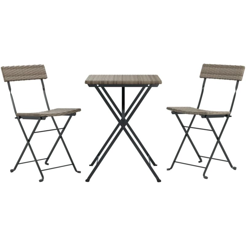 Helloshop26 - Ensemble de bistro jardin meuble extérieur terrasse pliable 3 pièces gris résine tressée