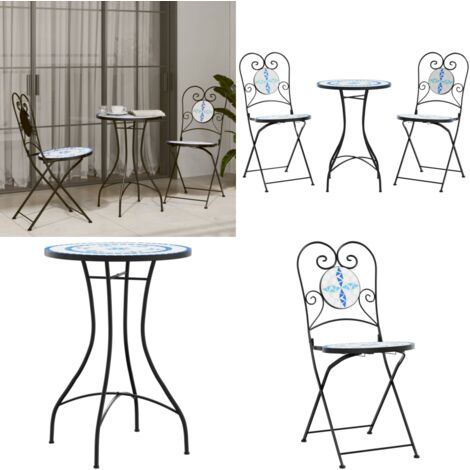 Ensemble de bistro mosaïque bleu et blanc fer et céramique - Ensemble De Bistro - Mobilier De Jardin - Salon De Jardin - Table Et Chaises - Mosaïque - Home & Living