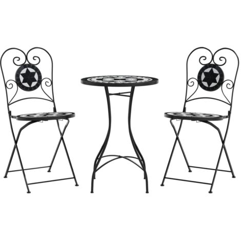 Ensemble de bistro mosaïque noir et blanc fer et céramique