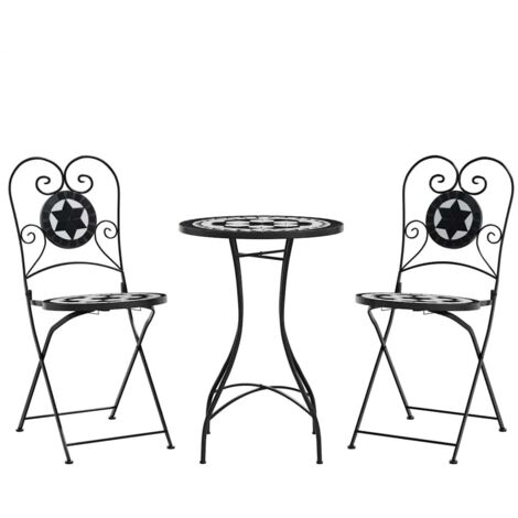 Ensemble de bistro mosaïque noir et blanc fer et céramique CFW83127