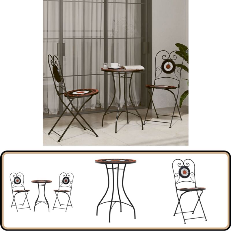 Ensemble de bistro mosaïque terre cuite blanc fer et céramique - Ensemble De Bistro - Mobilier De Jardin - Salon De Jardin - Table Et Chaises