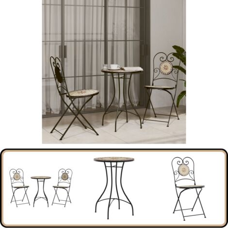 Ensemble de bistro mosaïque terre cuite blanc fer et céramique - Ensemble De Bistro - Mobilier De Jardin - Salon De Jardin - Table Et Chaises - Terrasse