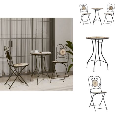 Ensemble de bistro mosaïque terre cuite blanc fer et céramique - Ensemble De Bistro - Mobilier De Jardin - Salon De Jardin - Table Et Chaises - Terrasse