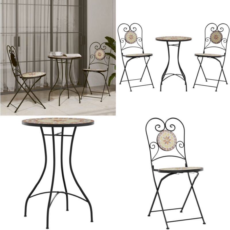 Ensemble de bistro mosaïque terre cuite blanc fer et céramique - Ensemble De Bistro - Mobilier De Jardin - Salon De Jardin - Table Et Chaises